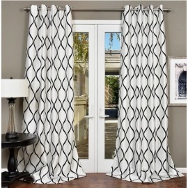 Lambrequin Casa Flocked Faux Silk White Black Flocked Window Panel 54 x 108 New