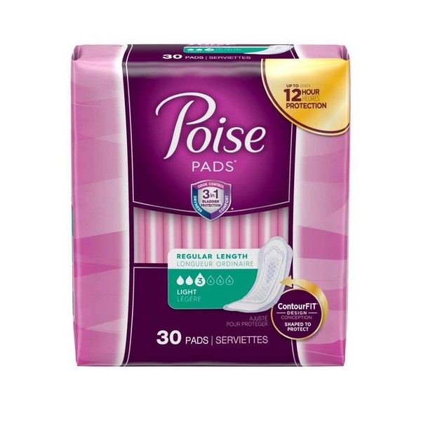 Poise Regular Light Absorbency Pads, 30Count (Pack of 1)