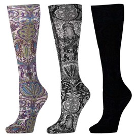 Celeste Stein Therapeutic Compression Socks for Women, 8-15mmhg Mild, Set Of 3, Made In Usa, Help Leg Circulation Versache Paisley Queen, 3count
