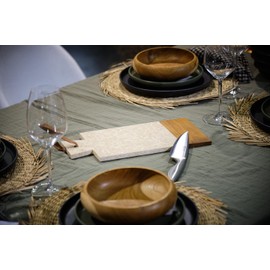 Rectangular Chopping Board 35cm Marble Beige and Teak Wood - Refined and Durable Serving Board - Fitz