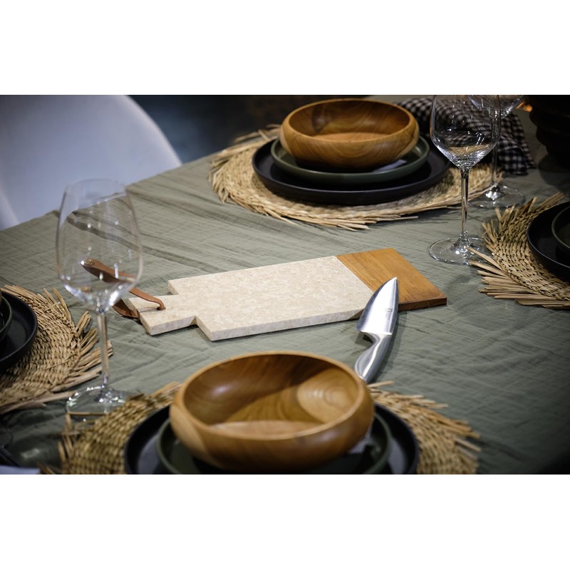 Rectangular Chopping Board 35cm Marble Beige and Teak Wood -