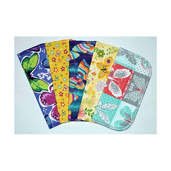 2 Ply Printed Flannel 8x8 Inches Set of 5 Little Wipes Butterfly Kisses