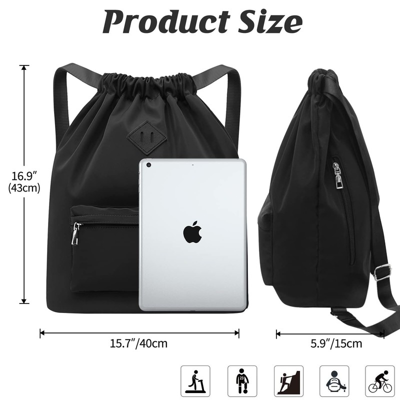 Drawstring Gym Backpack String Bag - Waterproof Nylon Large Sackpack