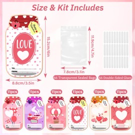 JNYVE Valentines Day Cards for Kids - 66 Pack Mason Jar Happy Valentines Cards - Funny Valentine Gifts for Classroom Boys Girls School Exchange Party Favors (Candy Not Included)