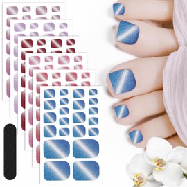 JSRQT 6 Stück Nagelaufkleber für Zehennägel, Nagellack Aufkleber im Katzenaugen Design, Gel Selbstklebende Aufkleber Nagelstreifen, Füße Nagelkunst Dekor für Frauen Mädchen DIY Maniküre