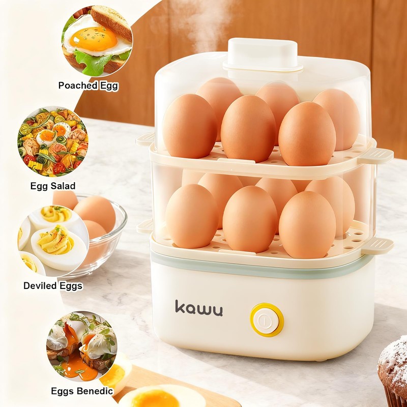 Kawu Egg Cooker, 12 Eggs Electric Egg Boiler with Anti-scalding