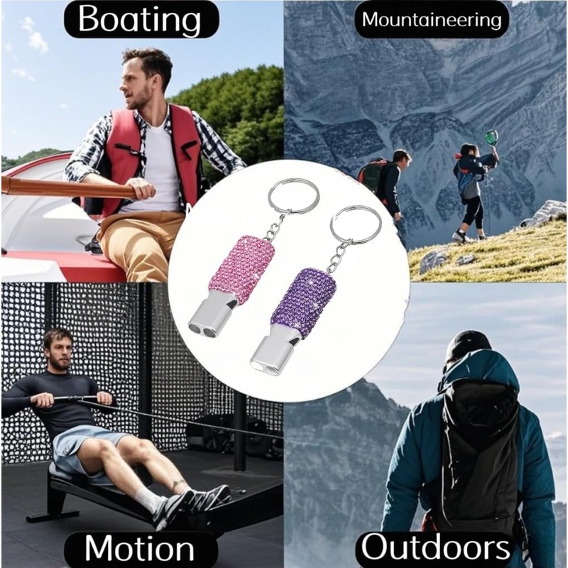 Bling Safety Survival Whistles, 2Pcs Bling Emergency Whistles with Keychain