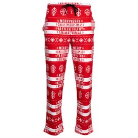 Ya Filthy Animal Merry Christmas Adult Sleep Lounge Pants - Festive Unisex Pajama Bottoms with Snowflakes Design Red
