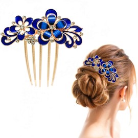Crystal bridal hair conb,Rhinestone flower hair piece party headress for bride brdesmaid,Suitable for everyday,Wedding,Prom (blue)