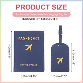 PATIKIL Passport Holder with Luggage Tag, 2 Set of Leather Travel Passport Cover Wallet with Suitcase Tag Travel Accessories for Men Women Airplane, Pink/Dark Blue