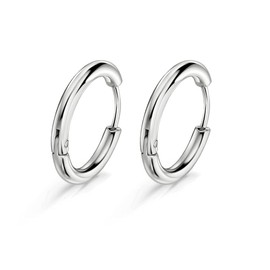 TDEBA 10G Silver Hoop Earrings, 2Pcs 14mm Stainless Steel Earrings for Women & Men, Surgical Steel Huggie Earrings, PVD Coated, Hinged Hoop, Lead & Nickel Free, Great Gifts