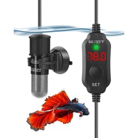 AquaMiracle Adjustable 20W Small Aquarium Heater Submersible Fish Tank Heater Betta Heater Turtle Heater Super Mini Aquarium Heater with Digital Display Thermostat, for 2-4 Gallon Tanks