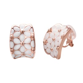 Vissen White Flower Clip On Earrings For Women Rose Gold Plated Non Pierced Vintage Jewellery Earrings