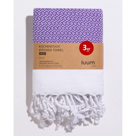 Luum® Set of 3 Tea Towels, Tea Towels, Kitchen Towels, Kitchen Towels, 100% Ring-Spun Cotton, Quick-Drying, Lint-Free, Purple, 45 x 70 cm, Gift Set
