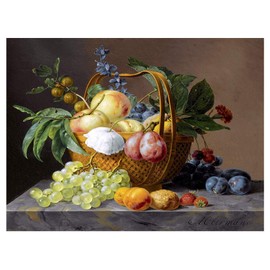 Still Life with Fruit and Flowers in A Basket by Anthony Oberman Plum Gooseberry Accent Tile Mural Kitchen Bathroom Wall Backsplash Behind Stove Range Sink Splashback One Tile 8"x6" Ceramic, Glossy