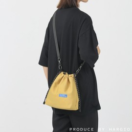 Harzio Drawstring Bag, Men's, Shoulder, Drawstring Shoulder Bag, Small, Shoulder Bag, Nylon, Women's, Cross-Body Type, Mini Bag, Pochette, Drawstring, Popular, Shoulder Bag, Black, White, Yellow
