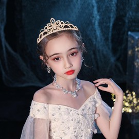 Gold Crown Princess Tiaras for Girl Crystal Flower Birthday Headband Little Girls Hair Accessories Princess Decoration for Gift Party Prom Halloween