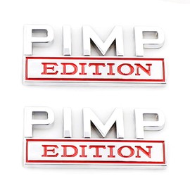 CARRUN 2 pc Pimp Edition Emblem Car Side Rear Front Hood Trunk Door Fender Bumper Metal Badge 3D Decal Sticker for F150 F250 F350 Silverdo 1500 2500 Sierra GMC Chevy Car Truck SUV,Silver,Red,CR-PE2