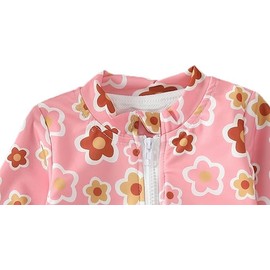 Charmora Girls Long Sleeve Swimsuits Ruffle Hem One Piece Rash Guard Bathing Suit UPF 50+ for Toddler Kids Zipper Swimwear (CA/US, Age, 4 Years, Pink Flower)