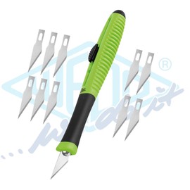 Wedo 7862599 Skalpell Comfortline with Sliding Mechanism, Soft Grip Handles with 15 Spare Blades Apple Green/Black