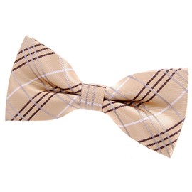 Retreez Men Plaid Check Styles Woven Microfiber Pre-tied Bow Tie (4.5") - Gold