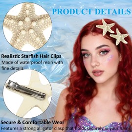 WOVOWOVO Mermaid Costume Women Hair Accessories: Starfish Hair Clips for Girls with Pearl Stickers and Body Glitter, Matching with Mermaid Skirt Dress 4PCS