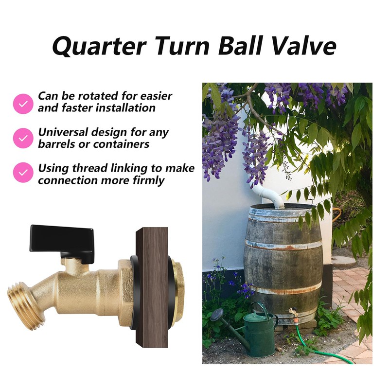 Funnytek Brass Water Container, 3/4" Threaded Leak-Proof Rain Barrel Faucets