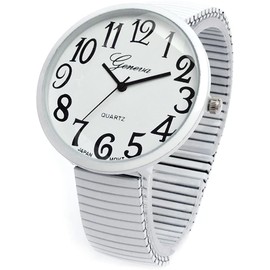 White Super Large Face Flat Stretch Band Easy to Read Watch