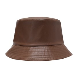 ZLYC Unisex Fashion Bucket Hat PU Leather Rain Hat Waterproof Fishmen Cap (Brown)