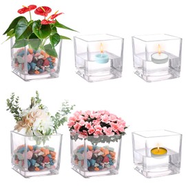 LDHHYH 6 Pack 3 x 3 x 3 Inch Square Glass Vases, Clear Square Vases for Centerpiece, Cube Flower Vases for Candle Holder Events Wedding Party Home Decoration