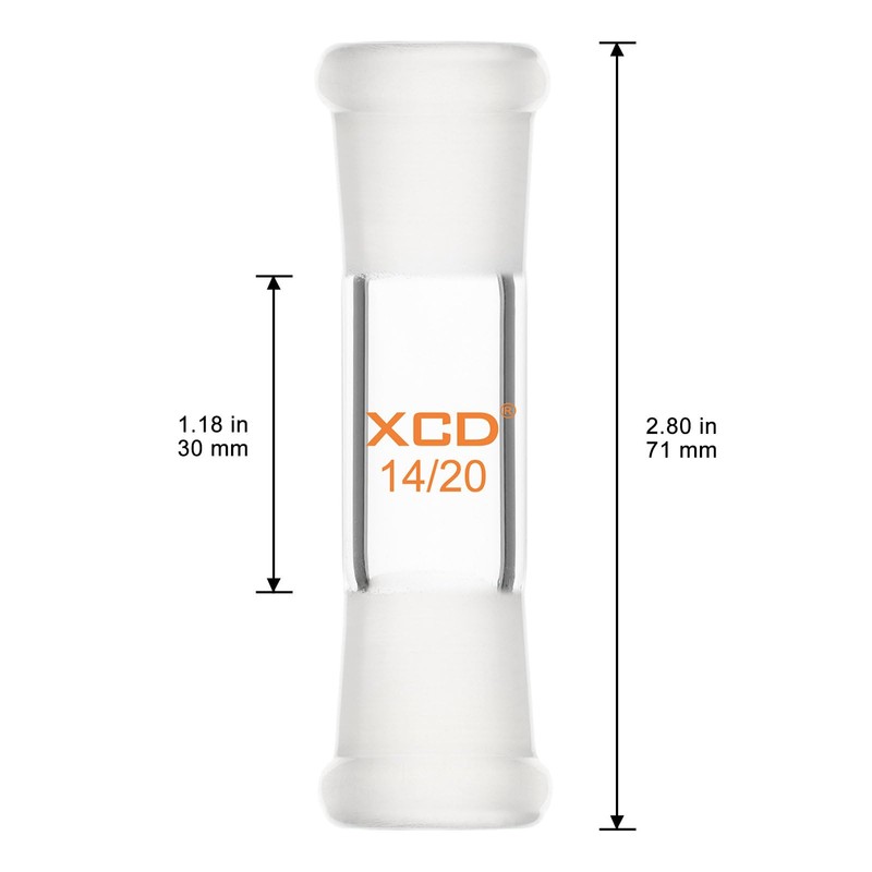 XCD Borosilicate Glass Straight Adapter with 14/20 Ground Outer Standard