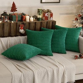 MIULEE Pack of 4 Forest Green Corduroy Decorative Throw Pillow Covers 18x18 Inch Soft Boho Striped Pillow Covers Modern Farmhouse Home Decor for Sofa Living Room Couch Bed