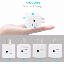 Multi Plug Outlet Extender, Vsanstar 3 Prong Wall Tap 4 Way AC Electrical Outlets Power Strip, Power Plug Splitter Grounded to USA Adapter for Home Office, Kitchen (USA Plug Outlet)