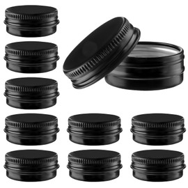 BOHUIZ 15ml Small Tins with Lids, 10Pcs Round Threaded Double-sided Aluminum Box Travel Sized Leakproof Face Cream Cosmetic Sample Jar Refillable Containers for Cosmetic, Candles, Candies(Black)