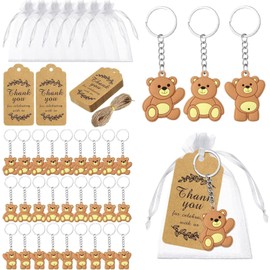 MYLEUS 30 Sets Bear Keychain Baby Shower Favors with Organza Bags & Thank You Tags, Cute Guest Souvenirs for Girls Boys Birthday Party, Teacher Nurse Employee