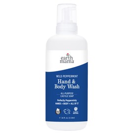 Earth Mama Wild Peppermint Hand & Body Wash | Foaming Castile Soap Liquid and Hand Soap, Made with Organic Wild Mint & Peppermint Oil, 34 fl oz