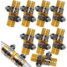 Fitvell 8PCS 1/2 Inch Garden Hose Repair Mender Brass Water Hose Repair Kit Fitting Conectors Splicer with 16PCS Stainless Clamp