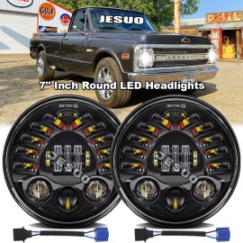 JESUO FOR Chevy C10 K10 K20 1975-1980 Pair 7" Round LED Headlights Hi/Lo Beam