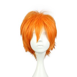 VOCOSTE Human Hair Wigs for Women, 12 Inch Orange Wigs with Wig Cap, Short Hair