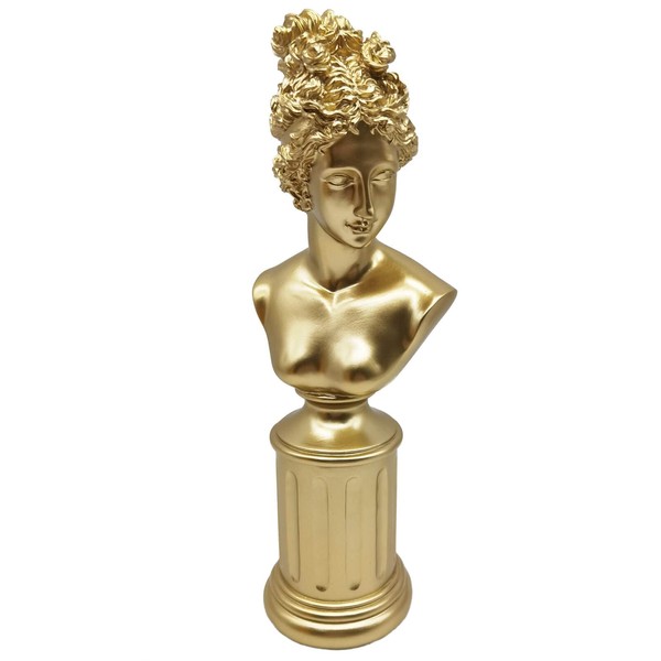ELFWILL Venus Busto ATOP Estatua de columna romana – Escultura elegante de afrodita de resina estilo griego (dorado)