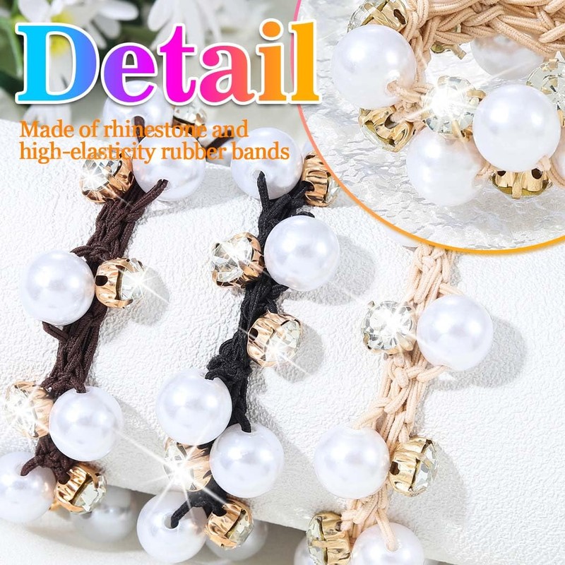 Fashey Pearl Hair Tie Rhinestone Ponytail Holder White Beaded Hair