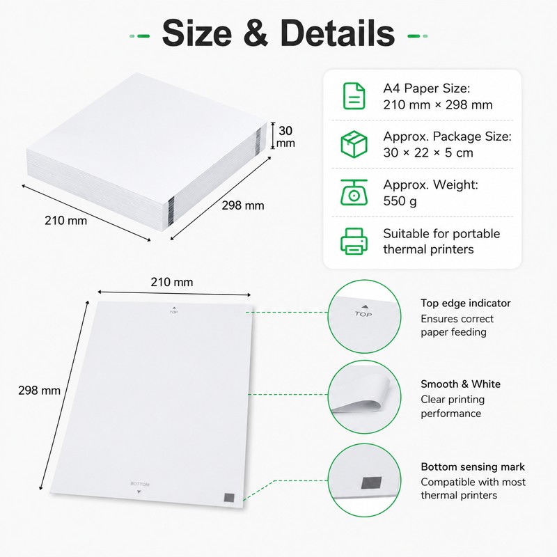 A4 Thermal Printing Paper for Portable Printers – 200-Sheet Folded
