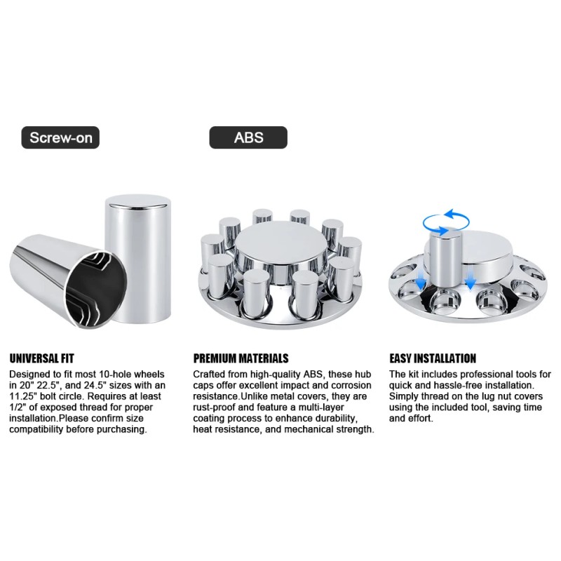 New ABS Plastic Chromed Hubcaps Front and Rear Wheel Axle