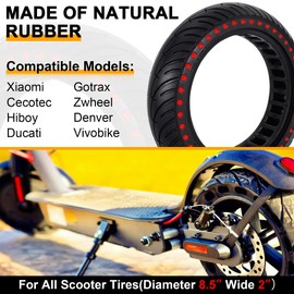 RUTU 8.5x2 Inch Solid Tire for Xiaomi m365 Electric Scooter for m365 pro/gotrax gxl V2/gotrax XR, 50/75-6.1 Scooter Wheels 8 1/2'' Front or Rear Replacement Solid Tires, Red