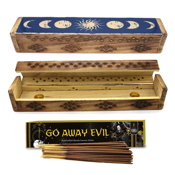 SOUL STICKS Handmade Carved Incense Burner Wooden Coffin Box with