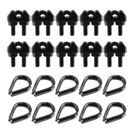 Antrader 1/8 Inch 3mm Wire Rope Clamps Clip and M3 Wire Rope Thimble,304 Stainless Steel,Black (10Pcs + 10Pcs)
