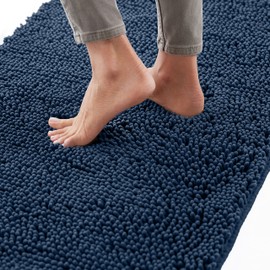 Gorilla Grip Bath Rug 54x24, Thick Soft Absorbent Chenille, Rubber Backing Quick Dry Microfiber Mats, Machine Washable Rugs for Shower Floor, Bathroom Runner Bathmat Accessories Decor, Navy Blue