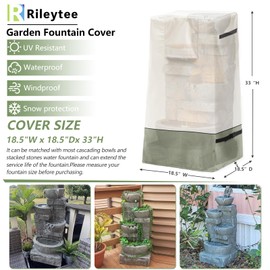 Garden Fountain Cover,Outdoor Heavy Duty Waterproof Dustproof Winter Fountain Cover for Cascading Bowls and Stacked Stones Water Fountain with Zipper and Drawstring,Beige