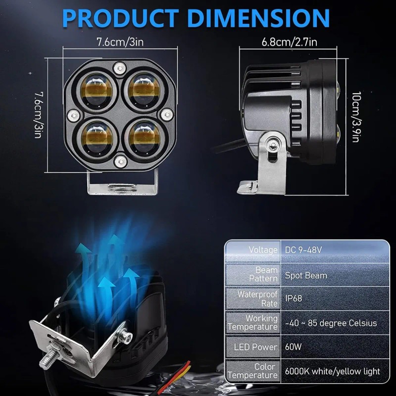 Par Faros De Lupa Led Luz Doble Color Para Moto