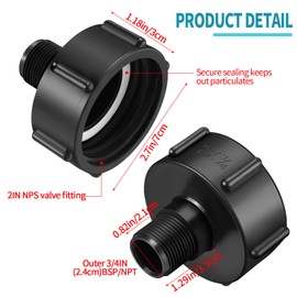 6 Pieces 275 330 Gallon IBC Tote Adapter 2" Coarse Thread x 3/4" Garden Hose Male IBC Tote Fitting Drain Water Tank Hose Adapter